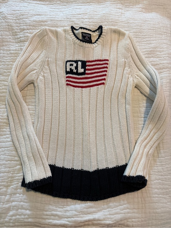 Polo Ralph Lauren Sweaters - VTG Polo by Ralph Lauren Cream Ribbed Flag Sweater - Women's GUC 1344